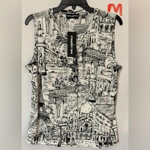 Karl Lagerfeld Black & White Architectural Sketch Tank Top